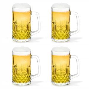 TUSAPAM Heavy Beer Mugs Set, 20oz Glass Mugs With Handle, Beer Glasses For Freezer, 610ml Beer Drinking Glasses, Traditional Stein For Bar, Beverages, Coffee, Teas, Set of 4