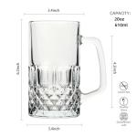 TUSAPAM Heavy Beer Mugs Set, 20oz Glass Mugs With Handle, Beer Glasses For Freezer, 610ml Beer Drinking Glasses, Traditional Stein For Bar, Beverages, Coffee, Teas, Set of 4