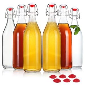 Swing Top Glass Bottles 32oz Flip Top Beer Brewing Bottle with Stopper for Home Brewing 2nd Fermentation,Kombucha,Kefir,Vanilla Extract,Juice,Tea,Beverages,Soda,Oil,Vinegar,Limoncello,Wine 6 Pack