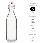 Swing Top Glass Bottles 32oz Flip Top Beer Brewing Bottle with Stopper for Home Brewing 2nd Fermentation,Kombucha,Kefir,Vanilla Extract,Juice,Tea,Beverages,Soda,Oil,Vinegar,Limoncello,Wine 6 Pack