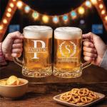Personalized Beer Mug with Handle, Custom Engraved 14 or 25 oz Beer Glass, Laser Etched Beer Stein, Groomsmen Gift, Husband or Dad Gift
