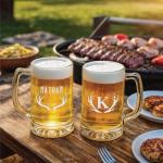 Personalized Beer Mug with Handle, Custom Engraved 14 or 25 oz Beer Glass, Laser Etched Beer Stein, Groomsmen Gift, Husband or Dad Gift