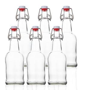 SureSave Beer Bottles with Easy Swing Cap | 16 Oz Clear Glass Bottle Set with Airtight Lid for Kombucha, Carbonated Drinks, Brewing, and Fermenting (6 Pack)