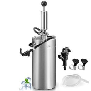 128OZ Mini Keg Growler, 3.6L Silver Mini Keg Tap Pump Draft Beer Dispenser Stainless Steel Portabled Beer Ked Growler Tap System for Camping, Picnics, Party