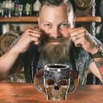 Tlence Stainless Steel Skull Mug, 18 OZ Halloween Viking Drinking Cup, Large Skeleton Resin Beer Stein Tankard with Double Handles, Bar Drinkware Medieval Decoration for Coffee, Tea, Novelty Gifts