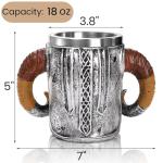 Tlence Stainless Steel Skull Mug, 18 OZ Halloween Viking Drinking Cup, Large Skeleton Resin Beer Stein Tankard with Double Handles, Bar Drinkware Medieval Decoration for Coffee, Tea, Novelty Gifts