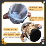 Tlence Stainless Steel Skull Mug, 18 OZ Halloween Viking Drinking Cup, Large Skeleton Resin Beer Stein Tankard with Double Handles, Bar Drinkware Medieval Decoration for Coffee, Tea, Novelty Gifts