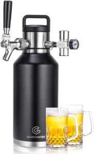 64oz Double-Walled Mini Keg Growler, Stainless Steel Vacuum Insulated Home Dispenser System with Detachable Faucet & Regulator Keeps Homebrew, Craft, and Draft Beer Carbonated and Fresh