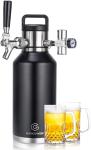 64oz Double-Walled Mini Keg Growler, Stainless Steel Vacuum Insulated Home Dispenser System with Detachable Faucet & Regulator Keeps Homebrew, Craft, and Draft Beer Carbonated and Fresh
