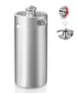 MRbrew Pressurized Mini Keg 128oz, 304 Stainlsee Steel Mini Kegerator with Exhaust Valve Designed Cap Portable Beer Growler for Homebrew And Craft Beer (Silver)