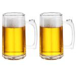 Komost 13oz Reusable Plastic Beer Mugs with Handle Set of 2, Clear Beer Stein Drinking Glasses Cups for Party Bar Home Hotel, Perfect for Whiskey Juice Cocktail Beverages