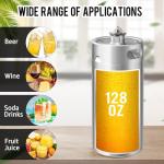 MRbrew Pressurized Mini Keg 128oz, 304 Stainlsee Steel Mini Kegerator with Exhaust Valve Designed Cap Portable Beer Growler for Homebrew And Craft Beer (Silver)