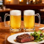 Komost 13oz Reusable Plastic Beer Mugs with Handle Set of 2, Clear Beer Stein Drinking Glasses Cups for Party Bar Home Hotel, Perfect for Whiskey Juice Cocktail Beverages