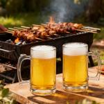 Komost 13oz Reusable Plastic Beer Mugs with Handle Set of 2, Clear Beer Stein Drinking Glasses Cups for Party Bar Home Hotel, Perfect for Whiskey Juice Cocktail Beverages