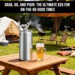 MRbrew Pressurized Mini Keg 128oz, 304 Stainlsee Steel Mini Kegerator with Exhaust Valve Designed Cap Portable Beer Growler for Homebrew And Craft Beer (Silver)