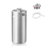 MRbrew Pressurized Mini Keg 128oz, 304 Stainlsee Steel Mini Kegerator with Exhaust Valve Designed Cap Portable Beer Growler for Homebrew And Craft Beer (Silver)