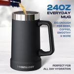 Frost Buddy Stein Buddy – 24oz Insulated Stainless Steel Beer Stein Mug with Handle – Keeps Beer Cold for Hours – Ideal for Tailgating, Parties, BBQs, and Gifts (White)