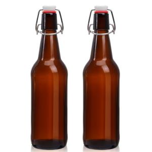 Ldylayi 16oz 2 Pack Amber Glass Beer Bottles with Airtight Rubber Seal Flip Caps,Swing Top Glass Bottles for Home Brewing, Kombucha, Beverages, Oil, Vinegar, Vanilla Extract,Water, Soda, Kefir