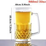 Komost 33oz Plastic Beer Mugs with Handles Set of 2, Clear Resuable Large Beer Stein Drinking Glasses Cups for Party Bar Home Hotel, Perfect for Whiskey Juice Cocktail Beverages