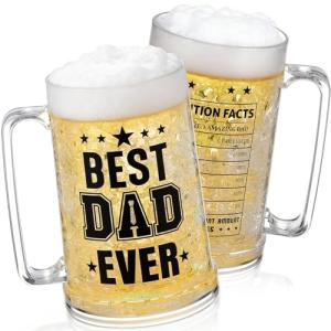 Potchen 1 Pcs Dad Beer Glasses for Freezer 15 oz, Double Wall Insulated Freezable Beer Mug for Home Bar, Christmas Birthday Retirement Gift for Dad Father Husband Men(Classic)