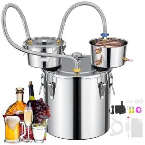 CAMMOO 3 Pots 8Gal/30L Moonshine Still Kit Complete with Thumper and Condenser, Thermometer, Submersible Pump, Stainless Steel Alcohol Distiller Home Brewing Kit for DIY Whiskey Wine Brandy