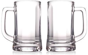 BothEarn Dimple Beer Mug Set of 2 - Clear Heavy Thick Pub Glass with Large Handle - Stein Cup for Craft Beer Lover,12 oz