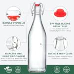 4 Pack [1 Liter / 33 fl. oz.] Swing Top Glass Bottles w/Airtight Stopper Lids – Flip Top Brewing Bottle for Fermentation, Kombucha, Mead, Vinegar, Beer, Kefir, Wine – With 4 Extra Seals & 2 Pourers