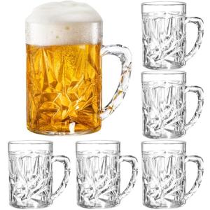 Peohud 6 Pack Plastic Beer Mugs, 20 Oz Beer Stein Glasses with Handle, Clear Large Drinking Cups for Bar, Cocktail, Alcohol, Beverages, Milk, Juice, Soda