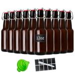 Zelomithe 12oz Amber glass bottle with Airtight Stopper Lids (10 Pack) -Swing Top Glass Bottles-Flip Top Brewing Bottle for Fermentation, Kombucha, Mead, Vinegar, Beer, Kefir, Wine,Soda,whisky