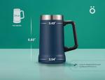 KooK Beer Stein, Stainless Steel Coffee Mug, Tumbler with Thermal Vacuum Insulation, Big Grip, Adventure, Double Walled Drinking Cup, Large Handle, Shatterproof, Navy Blue, 24 oz
