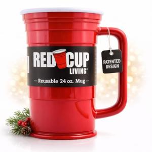 Red Cup Living 24 Oz Beer Mug | BPA FREE Double Wall Insulated, Patented Design, Unbreakable Beer Stein with Big Handle, Dishwasher Safe| Root Beer Mug | Christmas Party, Holiday Gift Cups