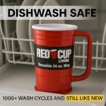 Red Cup Living 24 Oz Beer Mug | BPA FREE Double Wall Insulated, Patented Design, Unbreakable Beer Stein with Big Handle, Dishwasher Safe| Root Beer Mug | Christmas Party, Holiday Gift Cups