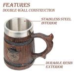 Large Viking Beer Mug With Handles – 18 Oz Medieval Pirate Cup Heavy Viking Beer Stein for Men, Unique Gift for Christmas, Father’s Day, Birthday & Anniversary (Resin & Stainless Steel)