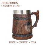 Large Viking Beer Mug With Handles – 18 Oz Medieval Pirate Cup Heavy Viking Beer Stein for Men, Unique Gift for Christmas, Father’s Day, Birthday & Anniversary (Resin & Stainless Steel)