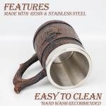 Large Viking Beer Mug With Handles – 18 Oz Medieval Pirate Cup Heavy Viking Beer Stein for Men, Unique Gift for Christmas, Father’s Day, Birthday & Anniversary (Resin & Stainless Steel)