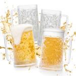 Fasmov Freezer Beer Mugs, 4 Pack Clear Double Wall Gel Frosty Ice Mugs with Gel, Plastic Beer Mugs with Handles for Freezer, Parties and Gifts, 16oz