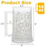 Fasmov Freezer Beer Mugs, 4 Pack Clear Double Wall Gel Frosty Ice Mugs with Gel, Plastic Beer Mugs with Handles for Freezer, Parties and Gifts, 16oz