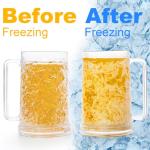 Fasmov Freezer Beer Mugs, 4 Pack Clear Double Wall Gel Frosty Ice Mugs with Gel, Plastic Beer Mugs with Handles for Freezer, Parties and Gifts, 16oz