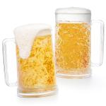 Fasmov Freezer Beer Mugs, 4 Pack Clear Double Wall Gel Frosty Ice Mugs with Gel, Plastic Beer Mugs with Handles for Freezer, Parties and Gifts, 16oz