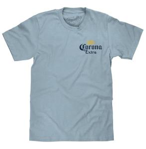 Tee Luv Men's Corona Extra Front and Back Beer Brand Logo T-Shirt, Arctic Blue, M