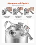 VEVOR Cleaning Keg, 5 Gallon/19L Keg Line Cleaning Kit with 4 D Coupler Connections & Rubber Base, Beer Lines Cleaner Used for Beer Line Cleaning, 304 Stainless Steel Kegerator Beers Lines Cleaner Kit