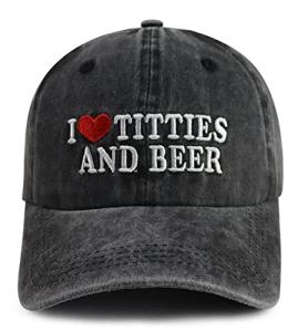 Gxaxyoupe Funny Hats for Men Women, I Love Titties and Beer Gag Gifts, Adjustable Cotton Embroidered Joke Baseball Cap