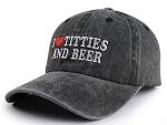 Gxaxyoupe Funny Hats for Men Women, I Love Titties and Beer Gag Gifts, Adjustable Cotton Embroidered Joke Baseball Cap