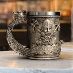 CHICVITA Viking Decor Beer Mug Coffee Cup with Dragon Handle, Viking Gifts for Men, Medieval Renaissance Decorations, 18 Oz