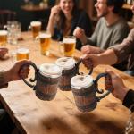 YOUOIVIA Wooden Barrel Beer Mug, Wood Bucket Style Beer Stein with Handle, Stainless Steel Double Wall Tankard Cocktail Mug for Bar Restaurant, Vintage Restaurant Renaissance Accessories (18 oz)