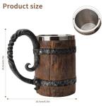 YOUOIVIA Wooden Barrel Beer Mug, Wood Bucket Style Beer Stein with Handle, Stainless Steel Double Wall Tankard Cocktail Mug for Bar Restaurant, Vintage Restaurant Renaissance Accessories (18 oz)