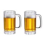 Komost 16oz Plastic Beer Mugs with Handle Set of 2, Reusable Clear Beer Stein Drinking Cups for Party Bar Home Hotel - Perfect for Whiskey Juice Cocktail Beverages