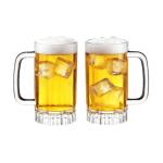 Rerii 16oz Plastic Beer Mugs with Handles Set of 2, Reusable Clear Beer Stein, Plastic Beer Glasses Drinking Cups for Home Hotel Bar Party Wedding & Costume