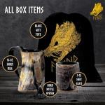FENRIR Viking Drinking Horn Mug Set 16 oz – Gifts for Men, Dad, Husband – Unique Viking Gift – Handmade Real Ox Horn Cup with Shot Glass & Opener – For Beer, Ale, Mead (Natural Finish)
