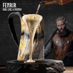 FENRIR Viking Drinking Horn Mug Set 16 oz – Gifts for Men, Dad, Husband – Unique Viking Gift – Handmade Real Ox Horn Cup with Shot Glass & Opener – For Beer, Ale, Mead (Natural Finish)